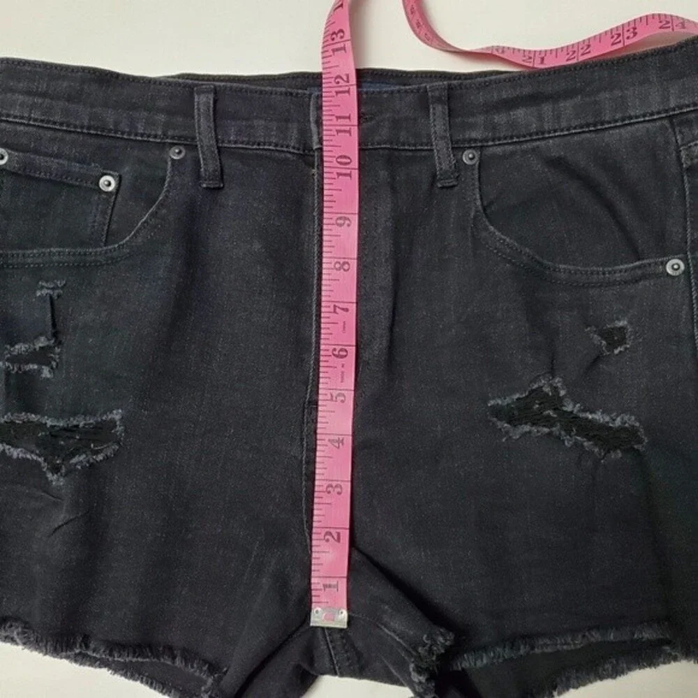 Aeropostale Distressed High Rise Black Denim Shorts Size 12
